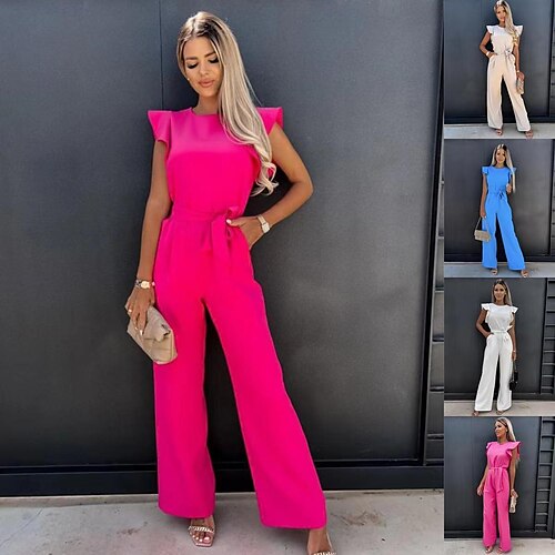 Women's Jumpsuit Ruffle Solid Color Crew Neck Elegant Vacation Going out Wide Leg Regular Fit Sleeveless Blue Pink khaki S M L Spring
Women's Jumpsuit Ruffle Solid Color Crew Neck Elegant Vacation Going out Wide Leg Regular Fit Sleeveless Blue Pink khaki S M L Spring