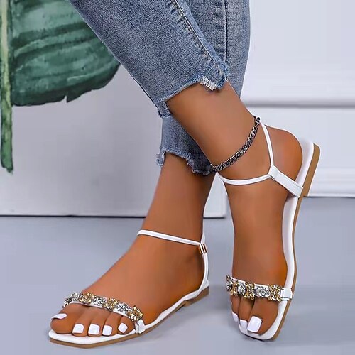 Women's Sandals Flat Sandals Rhinestone Flat Heel Square Toe Classic Daily Walking Shoes PU Leather Ankle Strap Spring Summer Solid Colored White Green Fuchsia
Women's Sandals Flat Sandals Rhinestone Flat Heel Square Toe Classic Daily Walking Shoes PU Leather Ankle Strap Spring Summer Solid Colored White Green Fuchsia