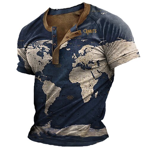 Men's Henley Shirt T shirt Tee 3D Print Graphic Map Henley Street Casual Button-Down Print Short Sleeve Tops Basic Fashion Classic Comfortable Navy Blue
Men's Henley Shirt T shirt Tee 3D Print Graphic Map Henley Street Casual Button-Down Print Short Sleeve Tops Basic Fashion Classic Comfortable Navy Blue