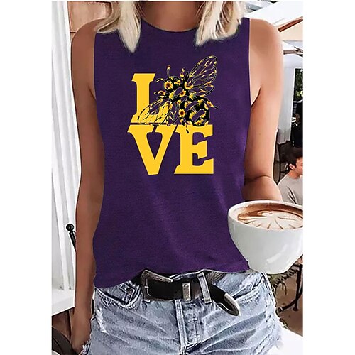 Women's Daily Holiday Going out Tank Top Graphic Bee Letter Sleeveless Print Round Neck Basic Tops Blue Purple Pink S
Women's Daily Holiday Going out Tank Top Graphic Bee Letter Sleeveless Print Round Neck Basic Tops Blue Purple Pink S