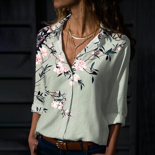 Women's Blouse Shirt Green Blue Purple Floral Button Print Long Sleeve Daily Holiday Streetwear Casual Shirt Collar Regular Floral S
Women's Blouse Shirt Green Blue Purple Floral Button Print Long Sleeve Daily Holiday Streetwear Casual Shirt Collar Regular Floral S