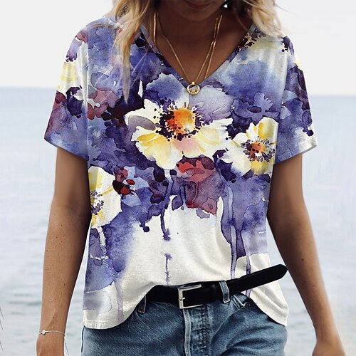 Women's Casual Holiday Floral Abstract Painting T shirt Tee Floral Short Sleeve Print V Neck Basic Tops Green Blue Purple S / 3D Print
Women's Casual Holiday Floral Abstract Painting T shirt Tee Floral Short Sleeve Print V Neck Basic Tops Green Blue Purple S / 3D Print