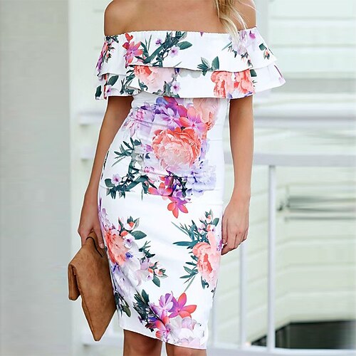 Mulheres Tubinho Vestido da bainha Branco Manga Curta Floral Frufru Primavera Verão Ombro a Ombro Romântico 2022 S M L XL
Mulheres Tubinho Vestido da bainha Branco Manga Curta Floral Frufru Primavera Verão Ombro a Ombro Romântico 2022 S M L XL