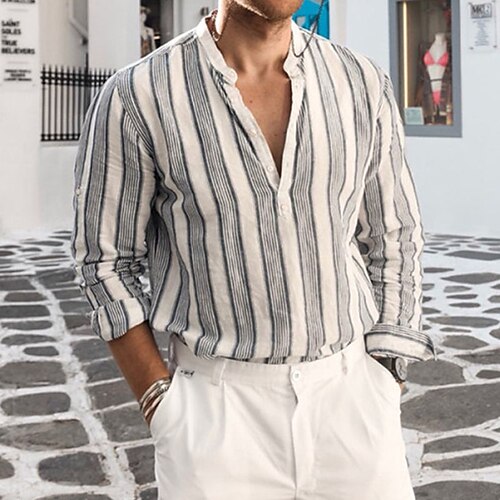 Men's Shirt Striped Stand Collar Street Casual Button-Down Long Sleeve Tops Casual Fashion Comfortable Green Blue Pink / Beach
Men's Shirt Striped Stand Collar Street Casual Button-Down Long Sleeve Tops Casual Fashion Comfortable Green Blue Pink / Beach