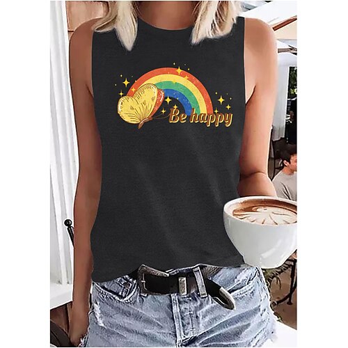 Women's Daily Holiday Going out Tank Top Rainbow Graphic Butterfly Sleeveless Print Round Neck Basic Tops Blue Purple Pink S
Women's Daily Holiday Going out Tank Top Rainbow Graphic Butterfly Sleeveless Print Round Neck Basic Tops Blue Purple Pink S