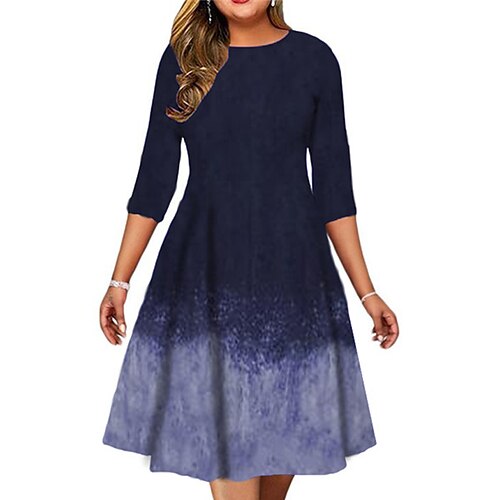 Women's Plus Size Holiday Dress Color Gradient Crew Neck Print 3/4 Length Sleeve Spring Fall Work Midi Dress Daily Vacation Dress
Women's Plus Size Holiday Dress Color Gradient Crew Neck Print 3/4 Length Sleeve Spring Fall Work Midi Dress Daily Vacation Dress