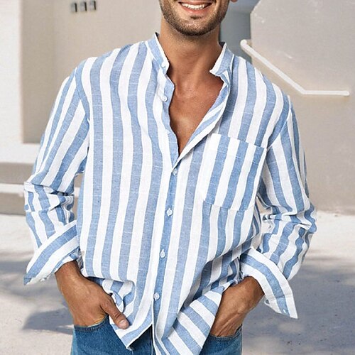 Men's Shirt Striped Stand Collar Blue / White Outdoor Street Long Sleeve Button-Down Clothing Apparel Fashion Casual Breathable Comfortable / Summer / Spring / Summer
Men's Shirt Striped Stand Collar Blue / White Outdoor Street Long Sleeve Button-Down Clothing Apparel Fashion Casual Breathable Comfortable / Summer / Spring / Summer