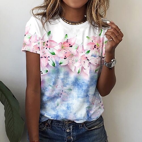 Women's Casual Holiday Weekend Floral Painting T shirt Tee Floral Short Sleeve Print Round Neck Basic Tops Green Blue Purple S / 3D Print
Women's Casual Holiday Weekend Floral Painting T shirt Tee Floral Short Sleeve Print Round Neck Basic Tops Green Blue Purple S / 3D Print