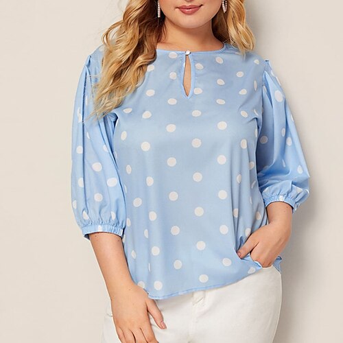 Women's Plus Size Tops Blouse Shirt Polka Dot Print 3/4 Length Sleeve Round Neck Streetwear Daily Going out Cotton Spring Summer Blue
Women's Plus Size Tops Blouse Shirt Polka Dot Print 3/4 Length Sleeve Round Neck Streetwear Daily Going out Cotton Spring Summer Blue