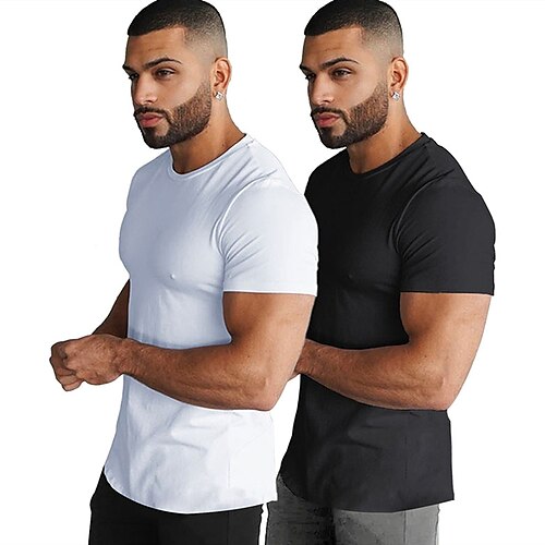 2 pcs Men's T-shirt Cotton Blend Solid Color Basic Short Sleeve Crew Neck Black White Green
2 pcs Men's T-shirt Cotton Blend Solid Color Basic Short Sleeve Crew Neck Black White Green