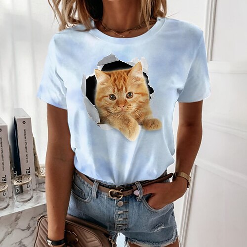 Women's T shirt Tee Green Blue Purple Cat 3D Print Short Sleeve Casual Weekend Basic Round Neck Regular 3D Cat Painting S
Women's T shirt Tee Green Blue Purple Cat 3D Print Short Sleeve Casual Weekend Basic Round Neck Regular 3D Cat Painting S