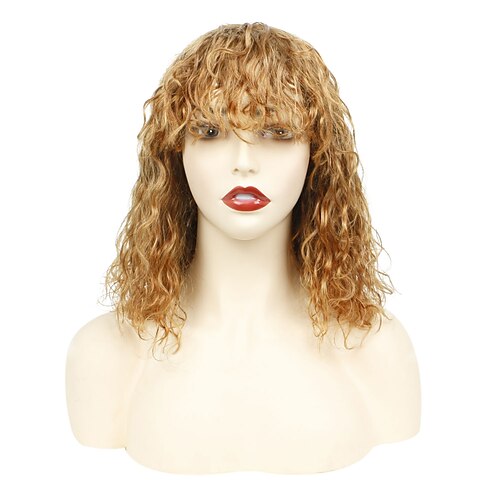 

Human Hair Wig Short Water Wave Neat Bang Blonde Cosplay Easy to Carry Women Capless Brazilian Hair Women's Medium Auburn#30 12 inch Party / Evening Daily Wear Vacation