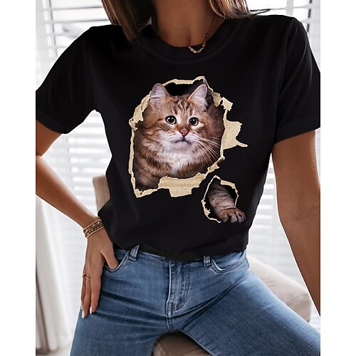 Women's 3D Cat Painting T shirt Cat 3D Print Round Neck Basic Tops Green White Black
Women's 3D Cat Painting T shirt Cat 3D Print Round Neck Basic Tops Green White Black