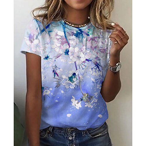 Women's Floral Theme Painting T shirt Floral Print Round Neck Basic Tops Blue Yellow / 3D Print
Women's Floral Theme Painting T shirt Floral Print Round Neck Basic Tops Blue Yellow / 3D Print