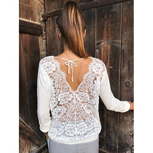 Women's Blouse Shirt Plain Lace Patchwork Round Neck Casual Streetwear Tops White Black
Women's Blouse Shirt Plain Lace Patchwork Round Neck Casual Streetwear Tops White Black