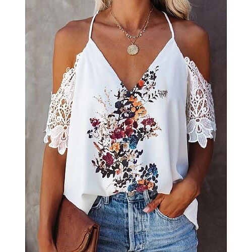 Women's Blouse Floral Casual Daily Blouse Tank Top Shirt Lace Lace Trims Cold Shoulder Basic Essential Casual White Blue Purple S
Women's Blouse Floral Casual Daily Blouse Tank Top Shirt Lace Lace Trims Cold Shoulder Basic Essential Casual White Blue Purple S
