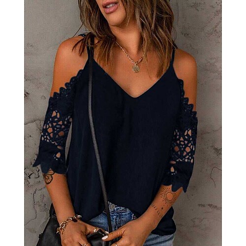 Women's T shirt Tee Crop Tshirt Wine Navy Blue White Plain Lace Cut Out Half Sleeve Casual Weekend Basic V Neck Regular S
Women's T shirt Tee Crop Tshirt Wine Navy Blue White Plain Lace Cut Out Half Sleeve Casual Weekend Basic V Neck Regular S