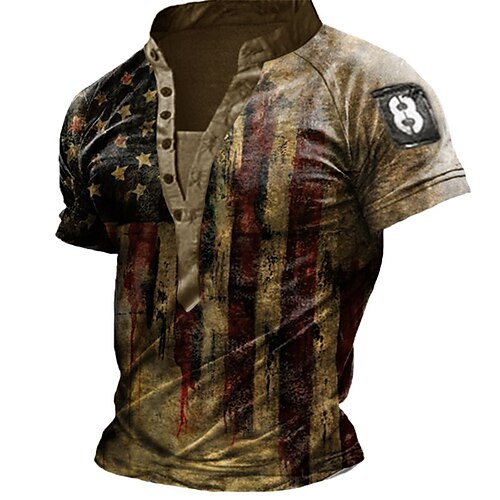 Men's Henley Shirt T shirt Tee 3D Print Graphic National Flag Stand Collar Street Casual Button-Down Print Short Sleeve Tops Basic Fashion Classic Comfortable Brown
Men's Henley Shirt T shirt Tee 3D Print Graphic National Flag Stand Collar Street Casual Button-Down Print Short Sleeve Tops Basic Fashion Classic Comfortable Brown