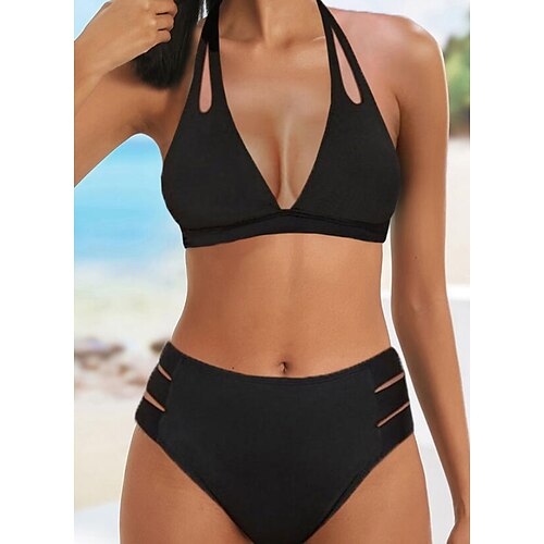 Women's Swimwear Bikini 2 Piece Normal Swimsuit High Waisted Solid Color Black Padded V Wire Bathing Suits Sports Vacation Sexy / New
Women's Swimwear Bikini 2 Piece Normal Swimsuit High Waisted Solid Color Black Padded V Wire Bathing Suits Sports Vacation Sexy / New