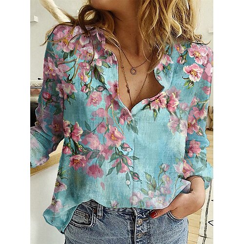 Women's Blouse Shirt Green Blue Purple Floral Button Print Long Sleeve Daily Holiday Streetwear Casual Shirt Collar Regular Floral S
Women's Blouse Shirt Green Blue Purple Floral Button Print Long Sleeve Daily Holiday Streetwear Casual Shirt Collar Regular Floral S