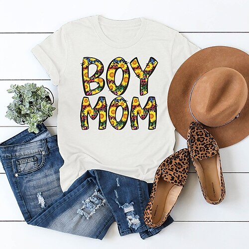 Women's Casual Weekend Painting T shirt Tee Text Sunflower Short Sleeve Print Round Neck Basic Tops White Black Purple S
Women's Casual Weekend Painting T shirt Tee Text Sunflower Short Sleeve Print Round Neck Basic Tops White Black Purple S