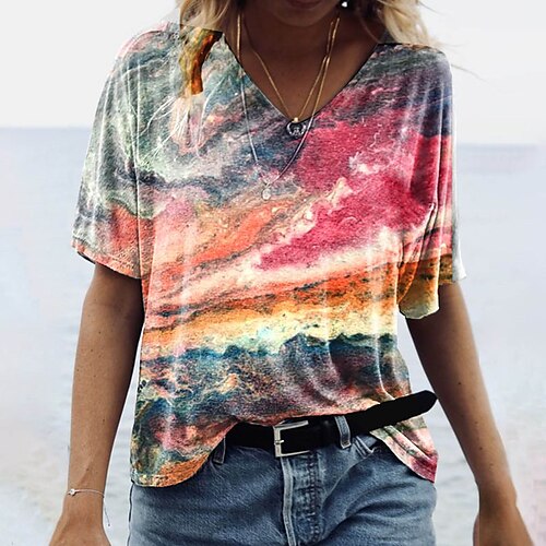 Women's Casual Weekend Abstract Painting T shirt Tee Graphic Short Sleeve Print V Neck Basic Tops Pink Yellow Red S / 3D Print
Women's Casual Weekend Abstract Painting T shirt Tee Graphic Short Sleeve Print V Neck Basic Tops Pink Yellow Red S / 3D Print