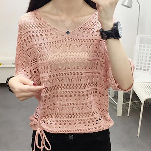 Women's Pullover Sweater jumper Jumper Crochet Knit Knitted Hole Pure Color V Neck Stylish Casual Outdoor Work Spring Summer Green Blue One-Size / Regular Fit / Going out
Women's Pullover Sweater jumper Jumper Crochet Knit Knitted Hole Pure Color V Neck Stylish Casual Outdoor Work Spring Summer Green Blue One-Size / Regular Fit / Going out