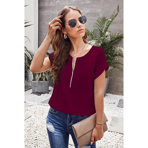 Women's Daily Weekend Blouse Shirt Plain Short Sleeve Quarter Zip V Neck Casual Streetwear Tops Green White Black S
Women's Daily Weekend Blouse Shirt Plain Short Sleeve Quarter Zip V Neck Casual Streetwear Tops Green White Black S