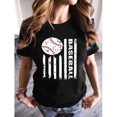 Women's Casual Weekend Painting T shirt Tee Text Baseball Short Sleeve Print V Neck Basic Tops Green White Black S
Women's Casual Weekend Painting T shirt Tee Text Baseball Short Sleeve Print V Neck Basic Tops Green White Black S
