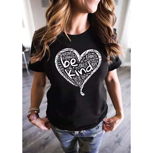 Women's Casual Weekend Painting T shirt Tee Heart Text Short Sleeve Print Round Neck Basic Tops White Black S
Women's Casual Weekend Painting T shirt Tee Heart Text Short Sleeve Print Round Neck Basic Tops White Black S