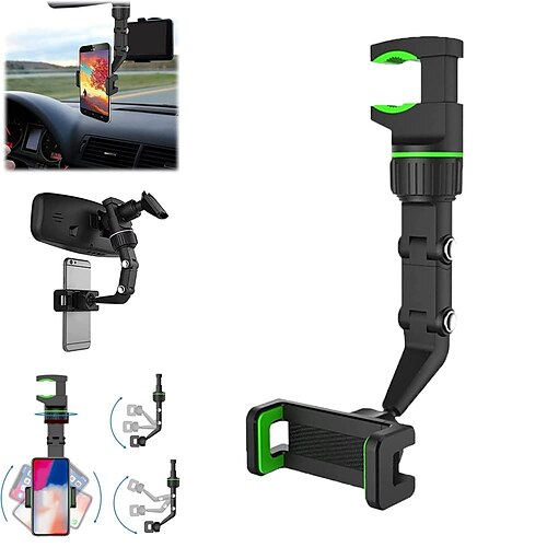 

Rearview Mirror Phone Holder Universal 360 Degrees Rotating Car Phone Holder Car Rearview Mirror Mount Phone and GPS Holder for 47mm-71mm Wide Mobile Phones Use for Home Table Kitchen etc 1PCS