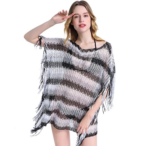 Women's Shirt Shrugs Black Purple Khaki Striped Tassel Crochet Short Sleeve Holiday Beach Casual Beach Round Neck Regular One-Size
Women's Shirt Shrugs Black Purple Khaki Striped Tassel Crochet Short Sleeve Holiday Beach Casual Beach Round Neck Regular One-Size