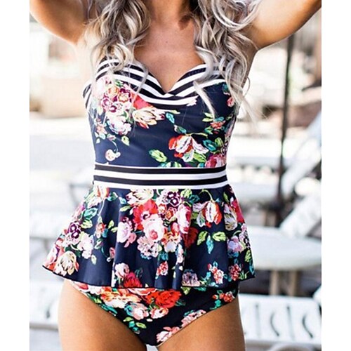 Women's Swimwear Tankini 2 Piece Normal Swimsuit Backless Hole Print Striped Flower Blue Strap Bathing Suits New Vacation Fashion / Modern / Cute / Spa
Women's Swimwear Tankini 2 Piece Normal Swimsuit Backless Hole Print Striped Flower Blue Strap Bathing Suits New Vacation Fashion / Modern / Cute / Spa