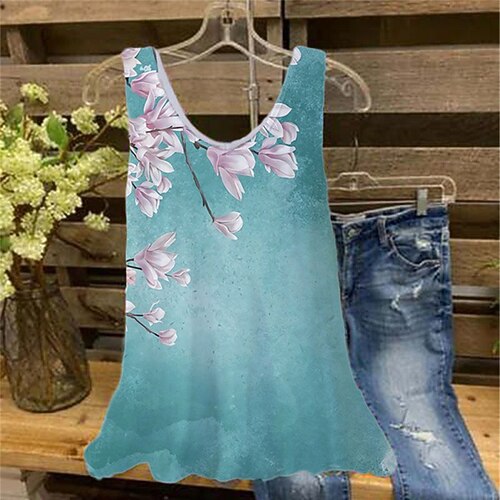 Women's Plus Size Tops Tank Top Floral Print Sleeveless V Neck Streetwear Daily Holiday Cotton Spandex Jersey Spring Summer Black Blue
Women's Plus Size Tops Tank Top Floral Print Sleeveless V Neck Streetwear Daily Holiday Cotton Spandex Jersey Spring Summer Black Blue