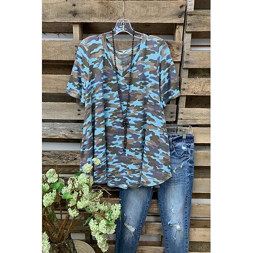 ins hot selling spring and summer european and american women's tops printed camouflage round neck short-sleeved shirts four colors and five yards
ins hot selling spring and summer european and american women's tops printed camouflage round neck short-sleeved shirts four colors and five yards