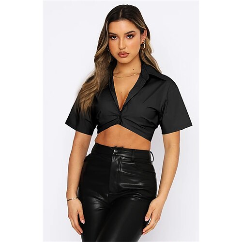 Women's Daily Weekend Crop Top Blouse Shirt Plain Short Sleeve Button Shirt Collar Casual Streetwear Tops Green White Black S
Women's Daily Weekend Crop Top Blouse Shirt Plain Short Sleeve Button Shirt Collar Casual Streetwear Tops Green White Black S