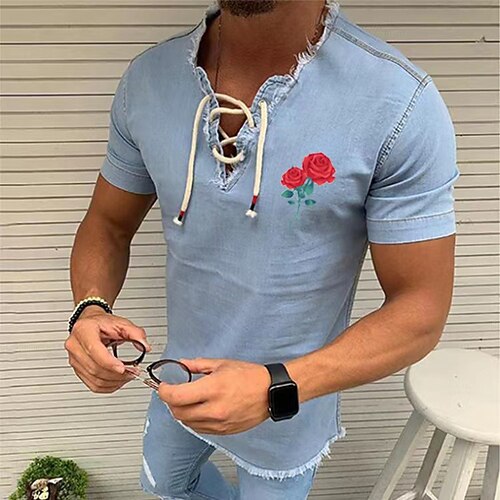Men's T shirt Shirt Solid Colored Rose V Neck Casual Daily Drawstring Tassel Short Sleeve Tops Casual Cool Slim Fit Black / Gray Navy Blue Light Blue
Men's T shirt Shirt Solid Colored Rose V Neck Casual Daily Drawstring Tassel Short Sleeve Tops Casual Cool Slim Fit Black / Gray Navy Blue Light Blue