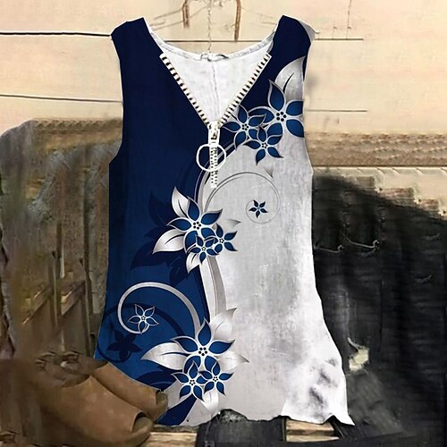 Women's Plus Size Tops Tank Top Floral Zipper Print Sleeveless V Neck Streetwear Daily Holiday Cotton Spandex Jersey Spring Summer Navy Blue
Women's Plus Size Tops Tank Top Floral Zipper Print Sleeveless V Neck Streetwear Daily Holiday Cotton Spandex Jersey Spring Summer Navy Blue
