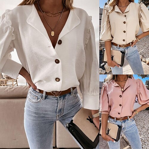 Women's Shirt Blouse White Pink Plain Button Long Sleeve Casual Basic V Neck Regular S
Women's Shirt Blouse White Pink Plain Button Long Sleeve Casual Basic V Neck Regular S