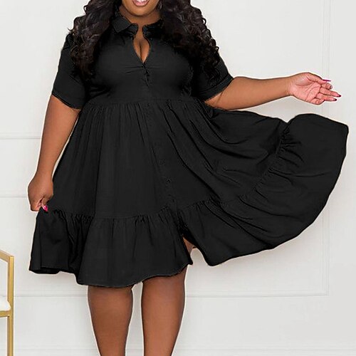 Women's Plus Size Shirt Dress Solid Color Shirt Collar Ruffle Half Sleeve Spring Summer Casual Knee Length Dress Daily Holiday Dress
Women's Plus Size Shirt Dress Solid Color Shirt Collar Ruffle Half Sleeve Spring Summer Casual Knee Length Dress Daily Holiday Dress