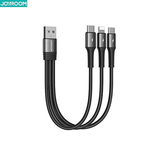 

1 Pack Joyroom Multi Charging Cable 0.5ft USB A to USB C USB A to Lightning 3.5 A Charging Cable Fast Charging High Data Transfer Nylon Braided 3 in 1 For iPad Samsung Xiaomi Phone Accessory
