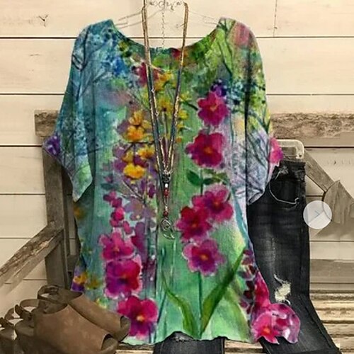Chemise Femme Vert Floral Imprimer Manche Courte Vacances Fin de semaine Vêtement de rue Décontractées Col Rond Normal Standard Fleur S
Chemise Femme Vert Floral Imprimer Manche Courte Vacances Fin de semaine Vêtement de rue Décontractées Col Rond Normal Standard Fleur S