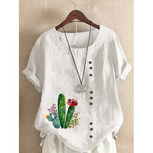Women's Shirt White Yellow Light Green Flower Button Print Short Sleeve Daily Holiday Round Neck Regular Loose Fit S
Women's Shirt White Yellow Light Green Flower Button Print Short Sleeve Daily Holiday Round Neck Regular Loose Fit S