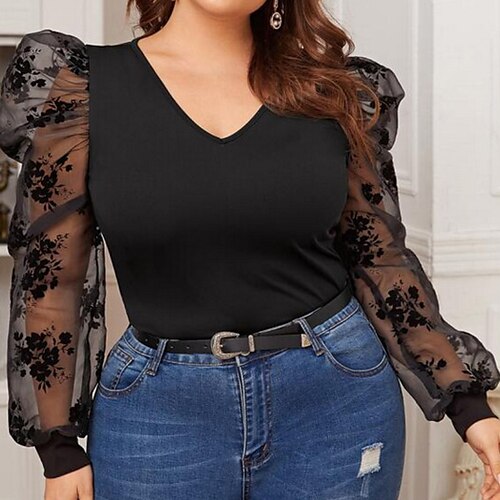Women's Plus Size Tops Blouse Shirt Plain Mesh Long Sleeve V Neck Streetwear Daily Back to School Polyester Spring Summer Black
Women's Plus Size Tops Blouse Shirt Plain Mesh Long Sleeve V Neck Streetwear Daily Back to School Polyester Spring Summer Black