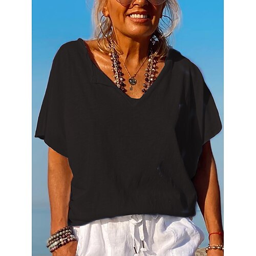 Women's Plain Casual Daily T shirt Tee Half Sleeve Patchwork V Neck Basic Essential Tops Loose Green White Black S
Women's Plain Casual Daily T shirt Tee Half Sleeve Patchwork V Neck Basic Essential Tops Loose Green White Black S