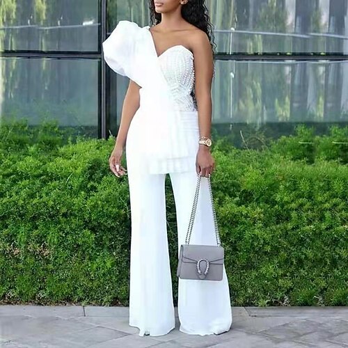 Women's Jumpsuit Ruffle Beaded Solid Color One Shoulder Streetwear Party Holiday Regular Fit Short Sleeve White M L XL Spring
Women's Jumpsuit Ruffle Beaded Solid Color One Shoulder Streetwear Party Holiday Regular Fit Short Sleeve White M L XL Spring