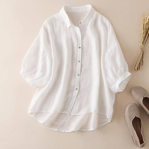 Women's Blouse Shirt Green Pink White Plain Button Half Sleeve Casual Weekend Streetwear Shirt Collar Regular Linen M
Women's Blouse Shirt Green Pink White Plain Button Half Sleeve Casual Weekend Streetwear Shirt Collar Regular Linen M