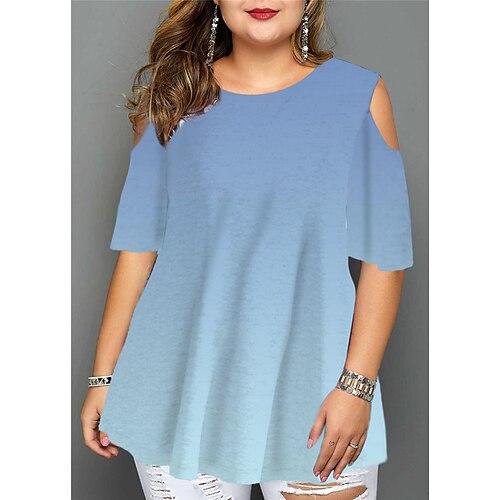 Women's Plus Size Tops Blouse Shirt Color Gradient Cut Out Print Half Sleeve Crewneck Streetwear Daily Going out Cotton Spandex Jersey Spring Summer Blue Gray
Women's Plus Size Tops Blouse Shirt Color Gradient Cut Out Print Half Sleeve Crewneck Streetwear Daily Going out Cotton Spandex Jersey Spring Summer Blue Gray