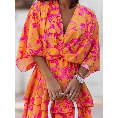 Dame Uformell kjole Mini kjole Rosa Rød Lilla 3/4 ermer Blomstret Rynket Sommer Vår V-hals Stilfull 2023 S M L XL 2XL
Dame Uformell kjole Mini kjole Rosa Rød Lilla 3/4 ermer Blomstret Rynket Sommer Vår V-hals Stilfull 2023 S M L XL 2XL