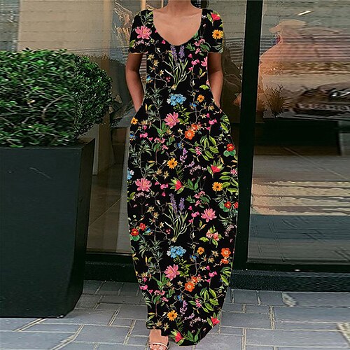 Women's Shift Dress Maxi long Dress Black Short Sleeve Floral Pocket Print Spring Summer V Neck Elegant Casual Vacation 2022 S M L XL XXL 3XL
Women's Shift Dress Maxi long Dress Black Short Sleeve Floral Pocket Print Spring Summer V Neck Elegant Casual Vacation 2022 S M L XL XXL 3XL